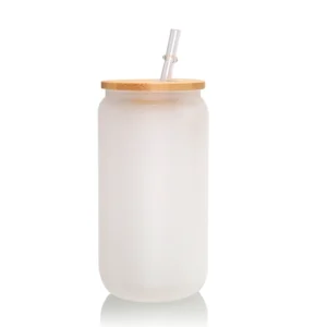 Vaso de vidrio tapa de bambú 12 oz