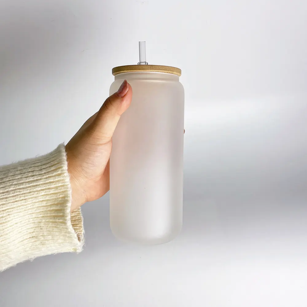 Vaso de vidrio tapa de bambú 12 oz - Imagen 2