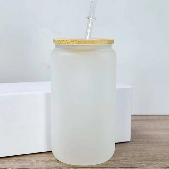 Vaso de vidrio tapa de bambú 12 oz - Imagen 4