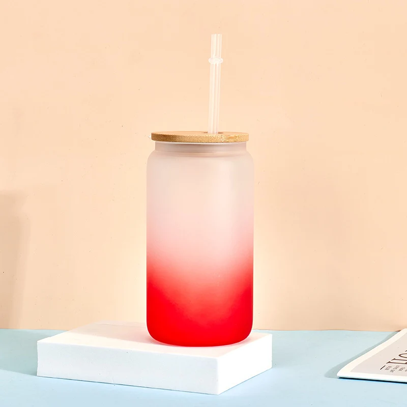 Vaso degradé vidrio tapa bambú 12 oz - Imagen 2