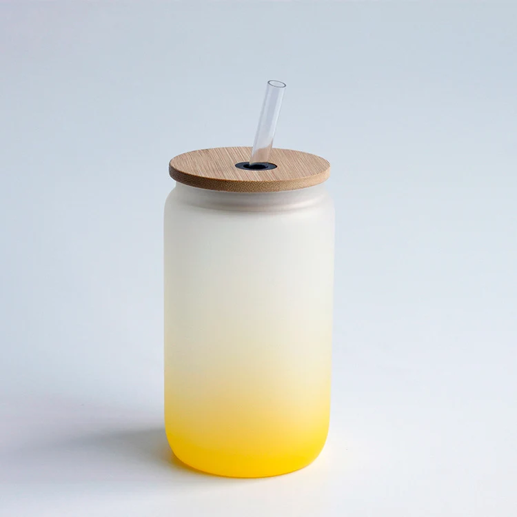 Vaso degradé vidrio tapa bambú 12 oz